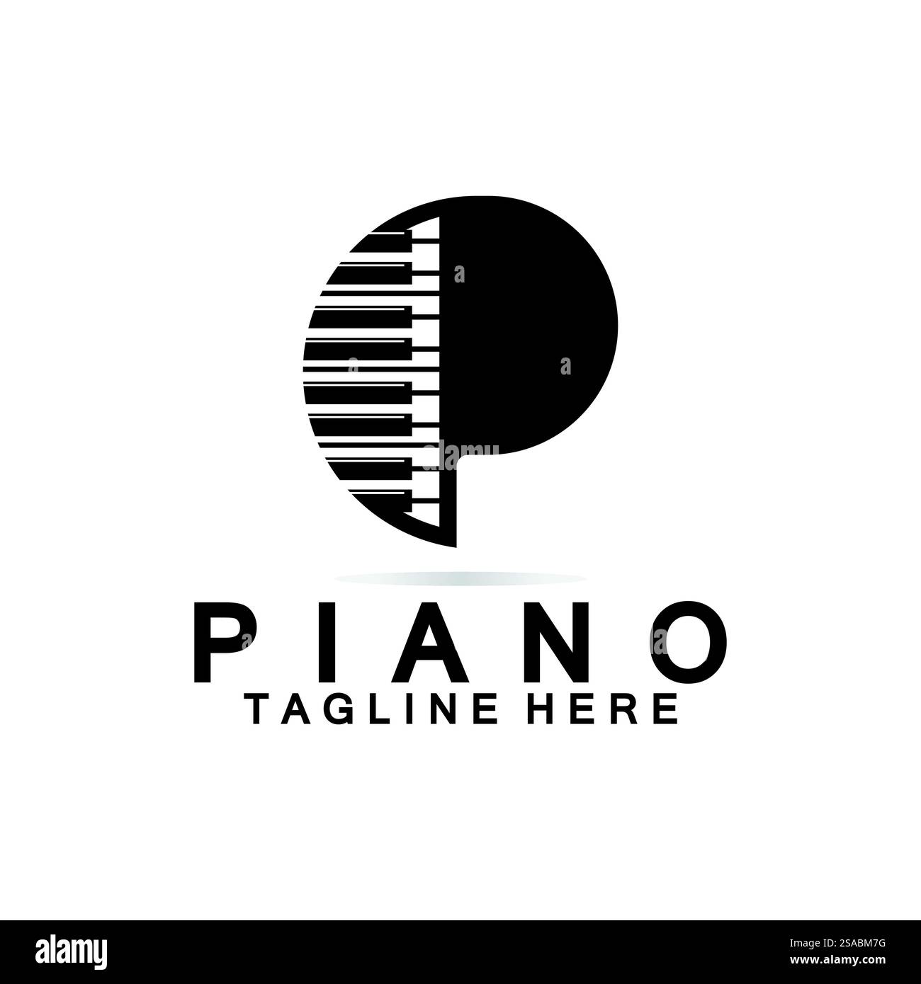 Piano-Logo mit Buchstabe P. Kombination aus Buchstabe P im kreativen Design und Logo für Klavier mit Tastatur. Stock Vektor