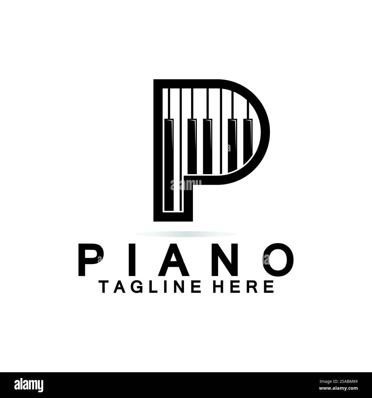 Piano-Logo mit Buchstabe P. Kombination aus Buchstabe P im kreativen Design und Logo für Klavier mit Tastatur. Stock Vektor
