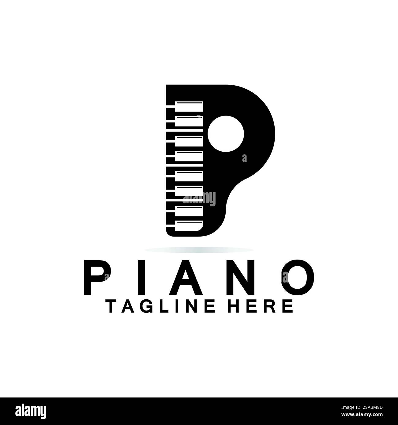 Piano-Logo mit Buchstabe P. Kombination aus Buchstabe P im kreativen Design und Logo für Klavier mit Tastatur. Stock Vektor