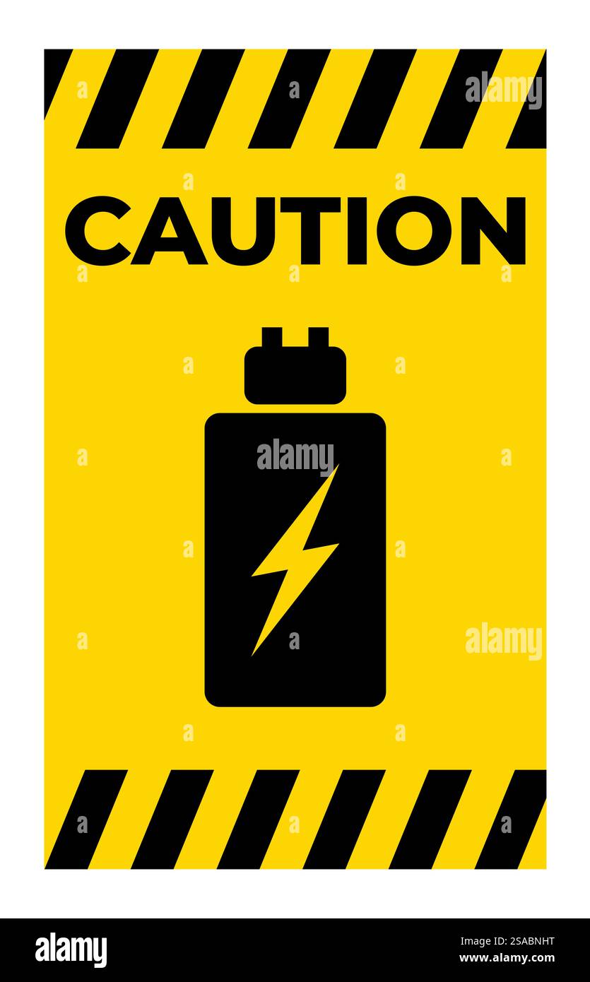 Ein leuchtendes Warnschild mit einem Batteriesymbol und einem Blitzsymbol, das sich perfekt für die elektrische Sicherheit in verschiedenen Umgebungen eignet. Stock Vektor