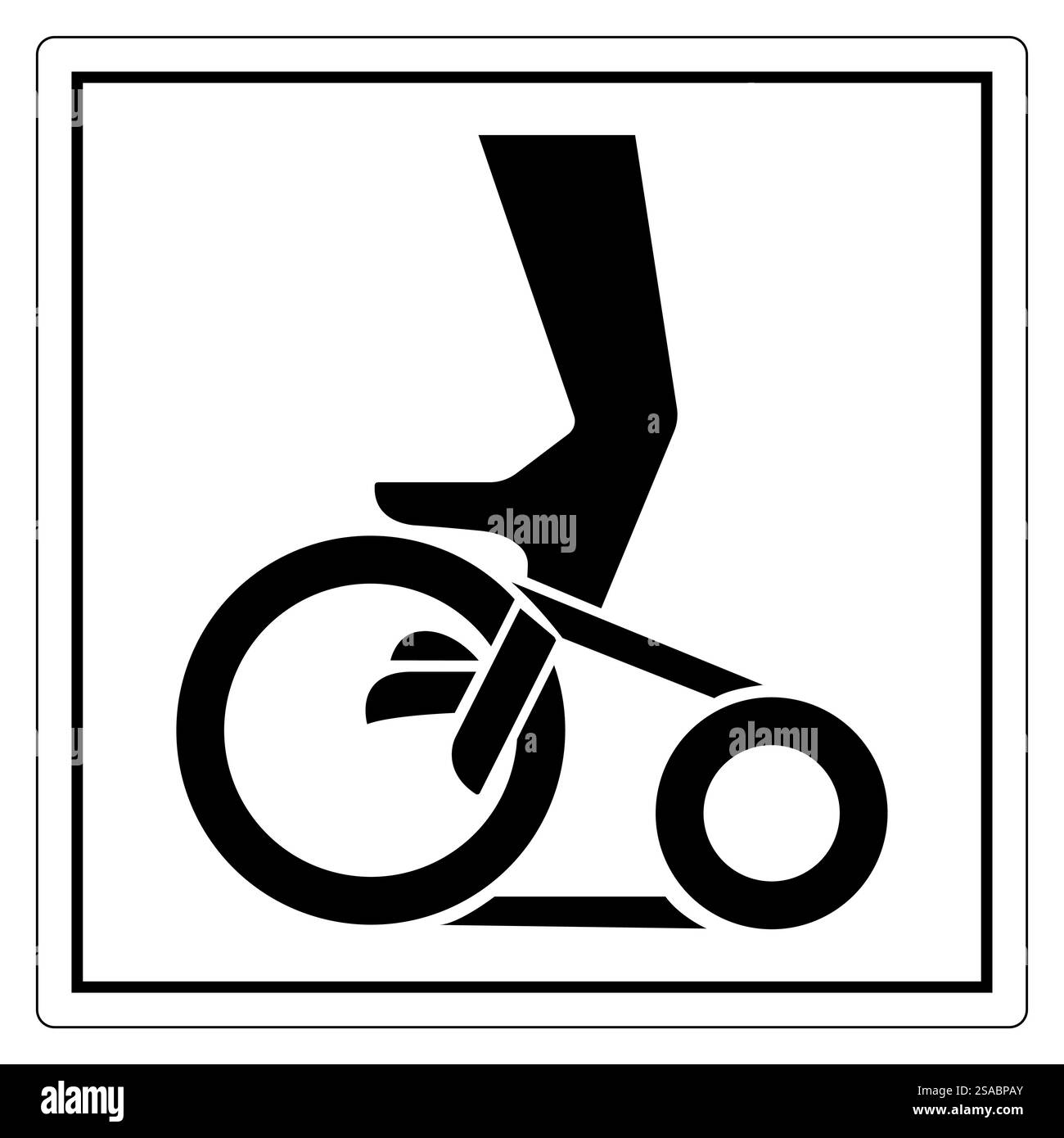 Dieses minimalistische Symbol zeigt einen Fuß, der auf ein Fahrradpedal drückt, und symbolisiert Bewegung und Radfahren. Es repräsentiert Bewegungs- und Fitnessaktivitäten. Stock Vektor
