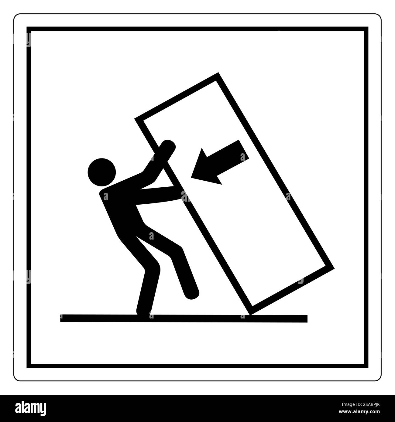 Dieses Symbol zeigt eine Person, die ein großes Objekt schiebt, mit einem Pfeil, der die Richtung anzeigt. Sie stellt Aufwand, Arbeit und körperliche Aktivität in verschiedenen Kontexten dar. Stock Vektor