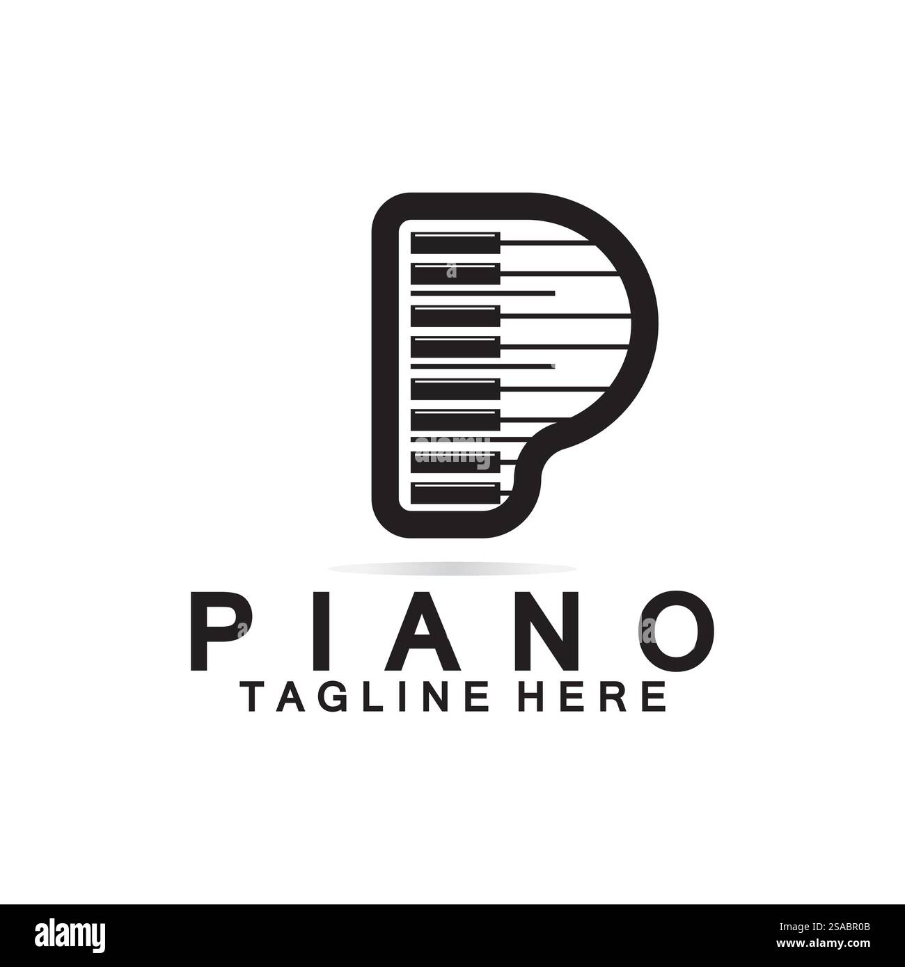 Piano-Logo mit Buchstabe P. Kombination aus Buchstabe P im kreativen Design und Logo für Klavier mit Tastatur. Stock Vektor