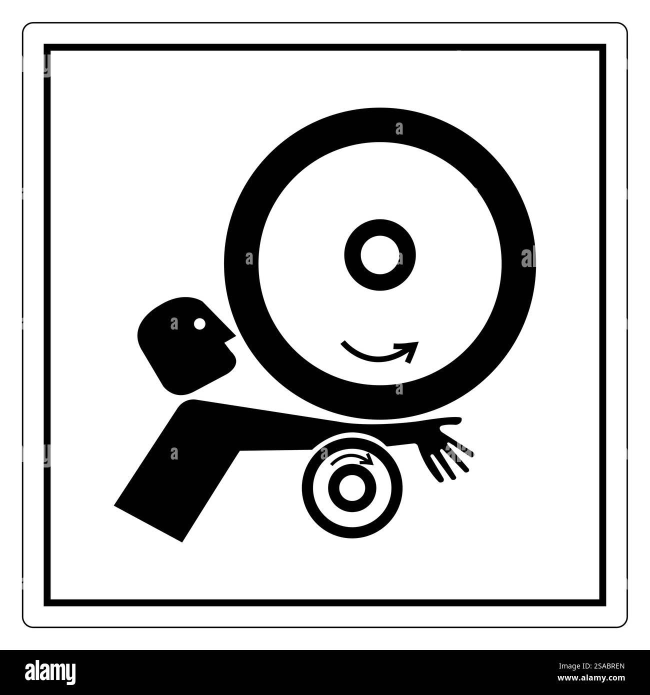 Symbol für Person, die sich auf das Rollen eines großen Rads vorbereitet Stock Vektor