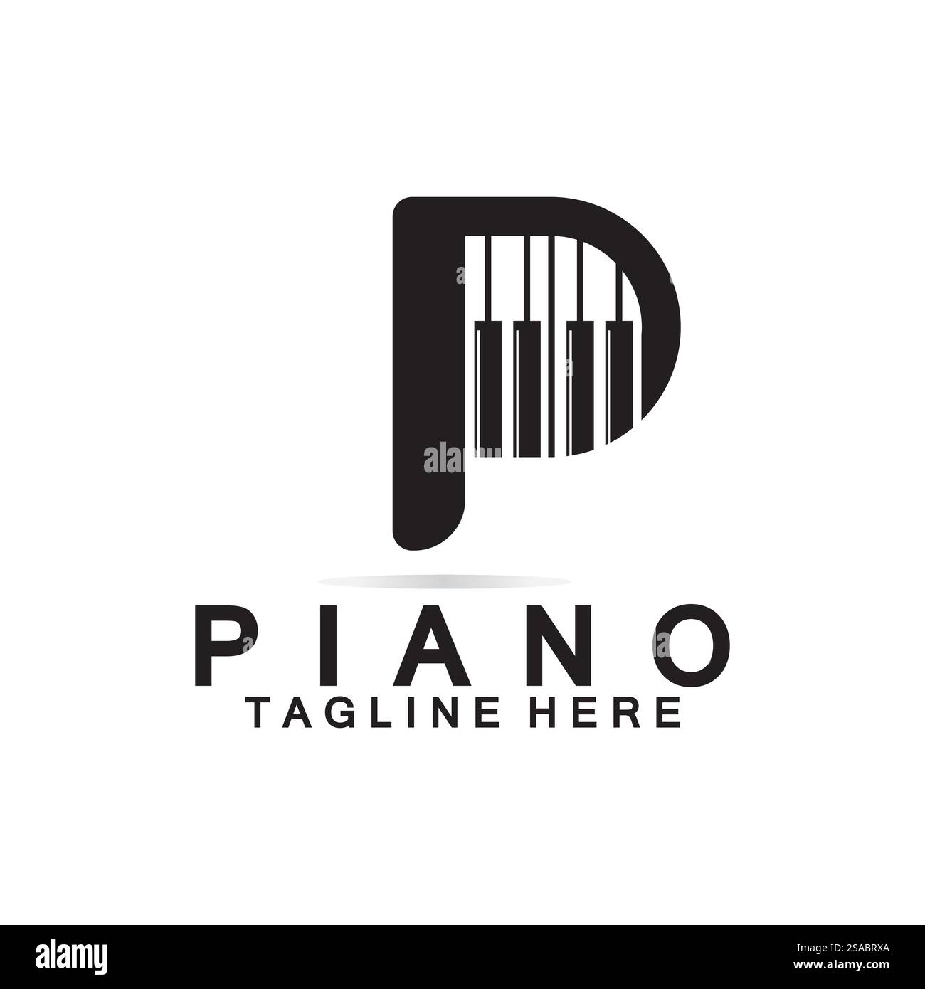 Piano-Logo mit Buchstabe P. Kombination aus Buchstabe P im kreativen Design und Logo für Klavier mit Tastatur. Stock Vektor