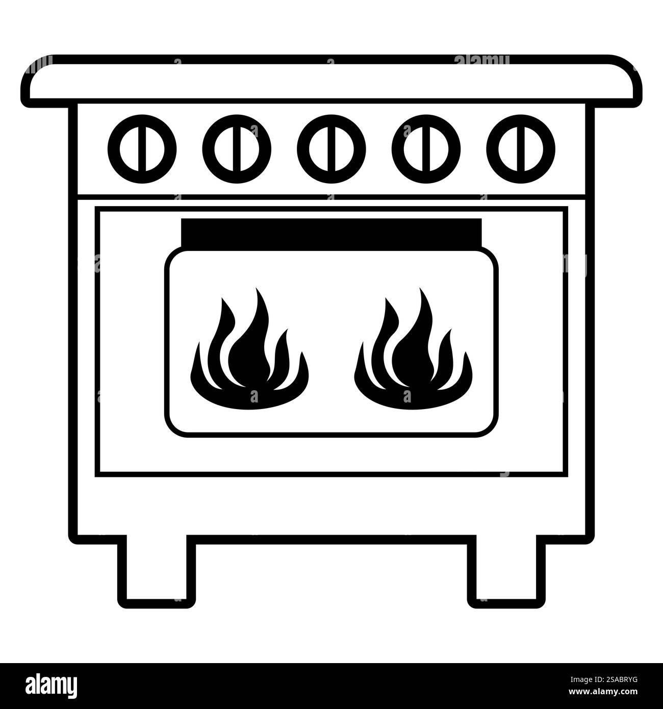 Minimalistisches Herdsymbol mit Flammen, perfekt für moderne, stilvolle Darstellungen von Kochkünsten, Küchenaktivitäten oder kulinarischen Themen. Stock Vektor