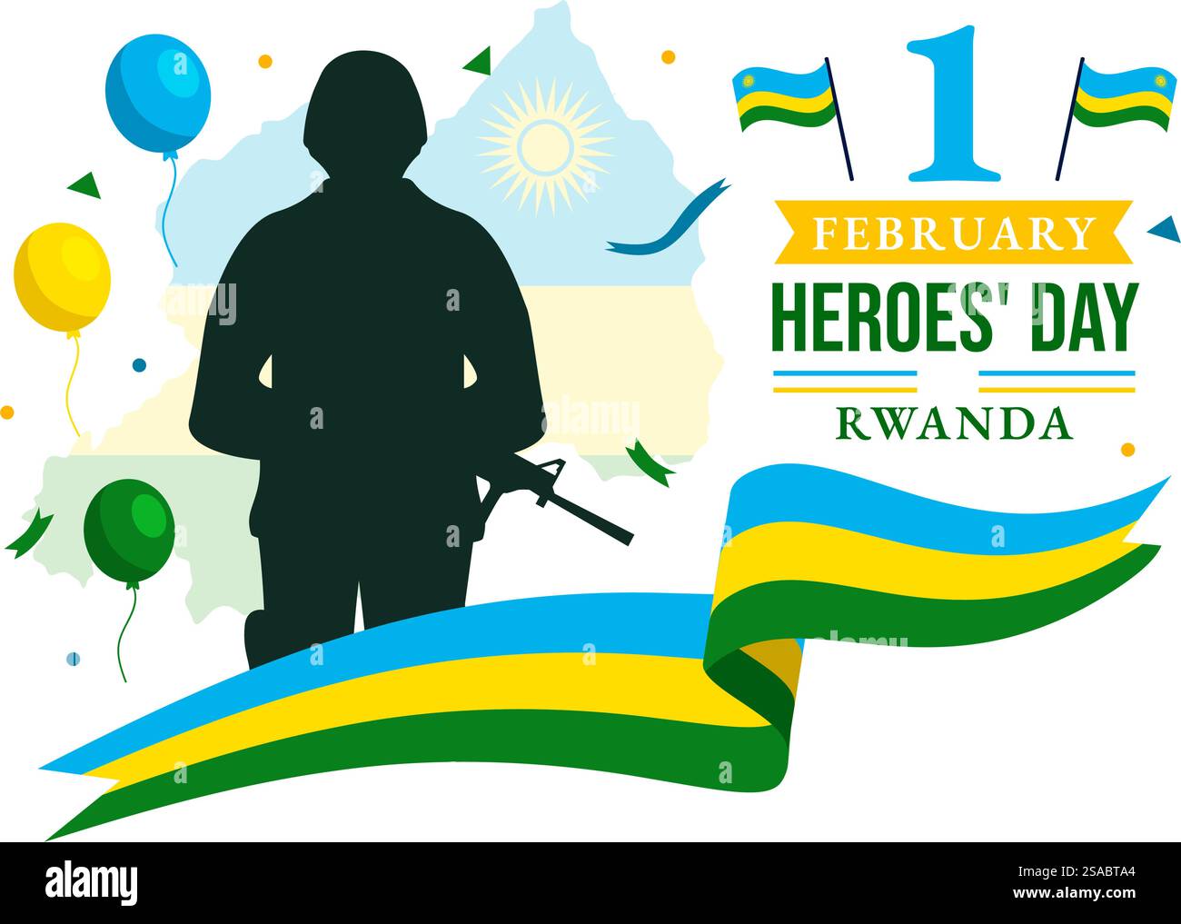 Ruanda Heroes Day Vector Illustration am 1. Februar mit Ruandas Flagge und Soldier Memorial, die im Hintergrund des Nationalfeiertags kämpften Stock Vektor
