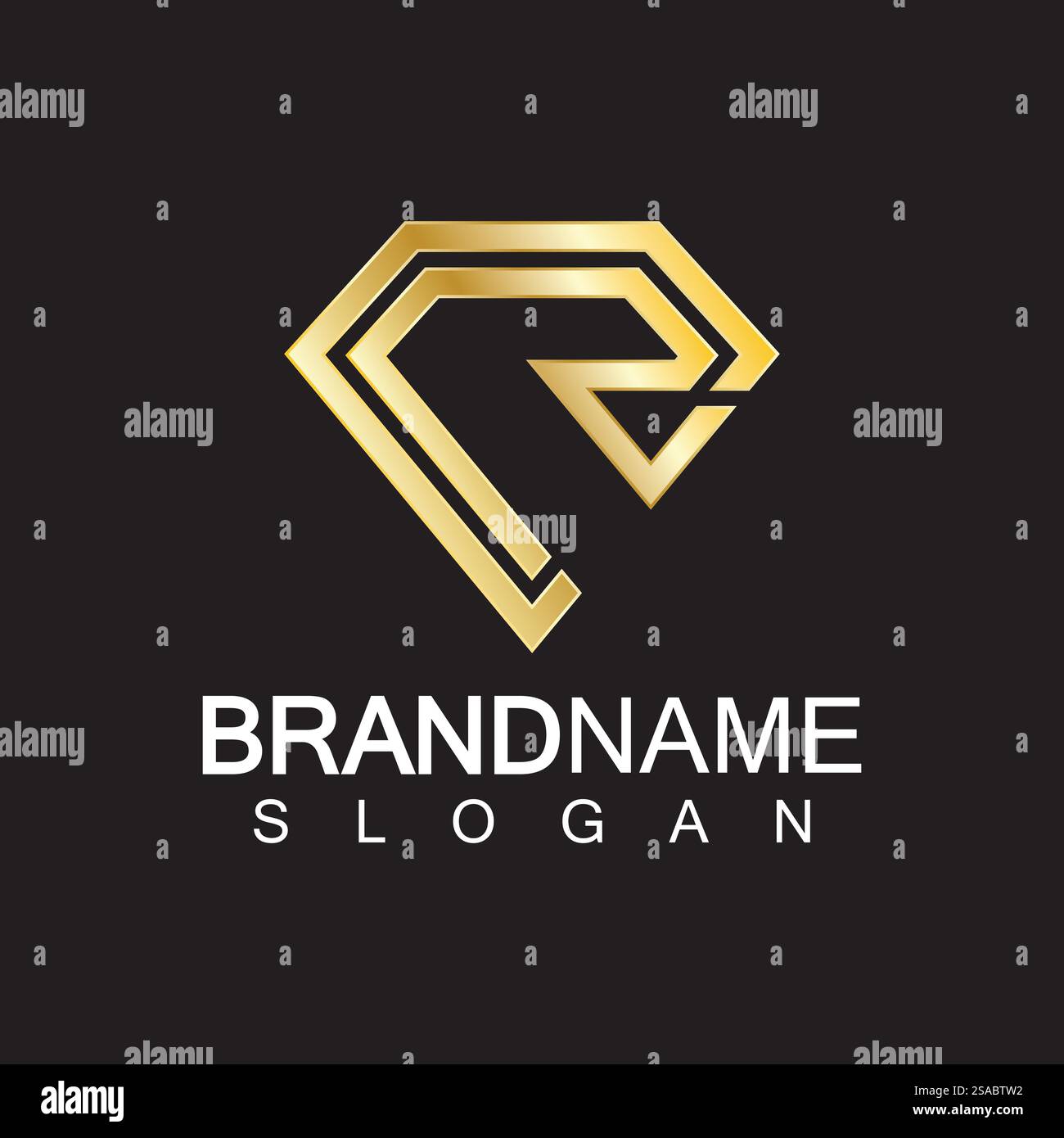 Ein rautenförmiger schwarzer Hintergrund mit dem Buchstaben R. Stock Vektor