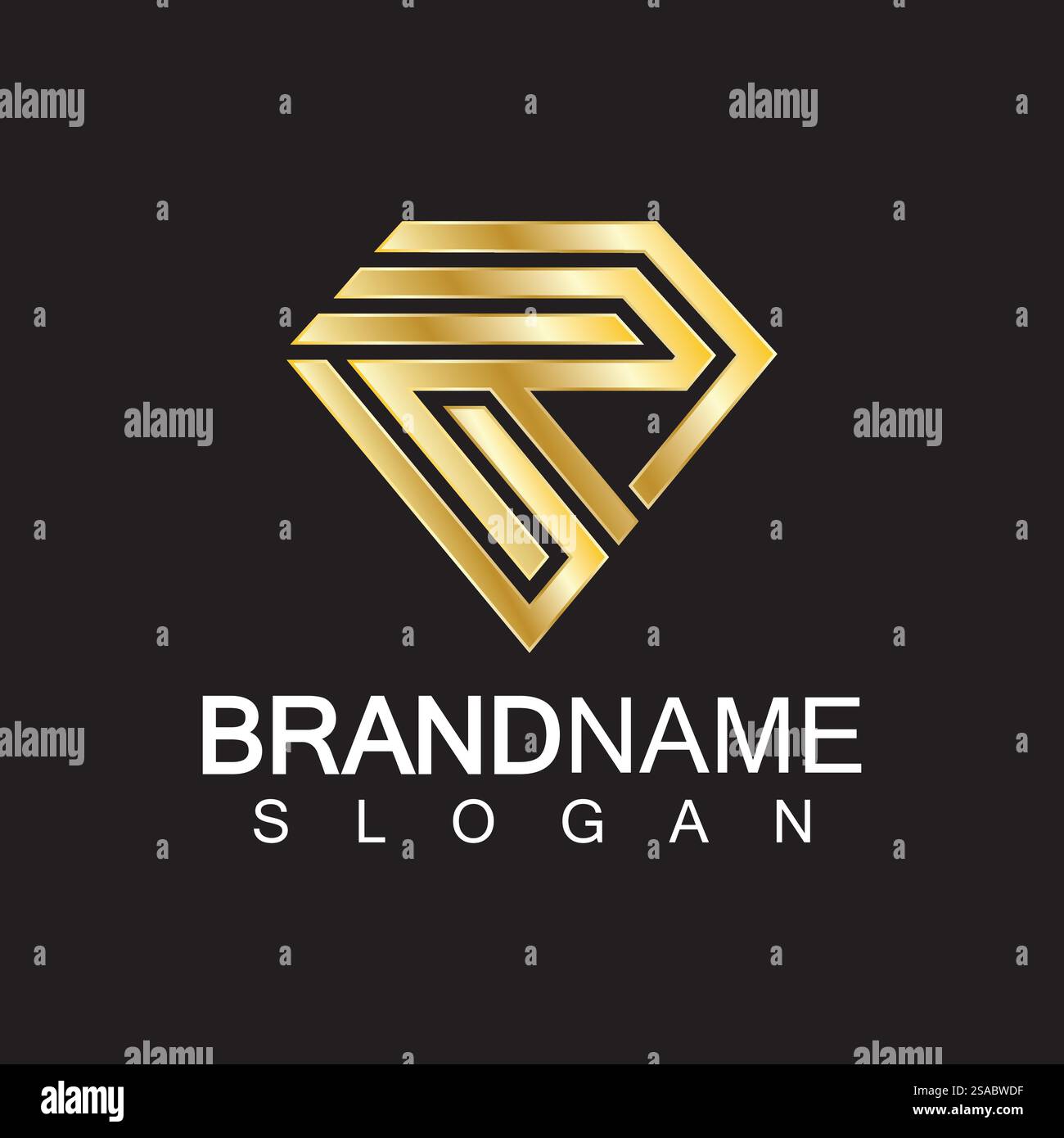 Ein rautenförmiger schwarzer Hintergrund mit dem Buchstaben R. Stock Vektor