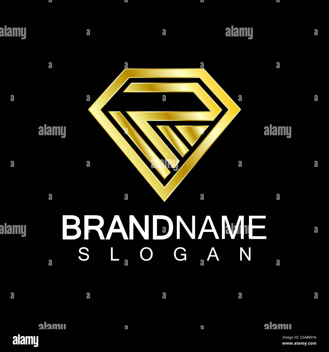 Ein rautenförmiger schwarzer Hintergrund mit dem Buchstaben R. Stock Vektor