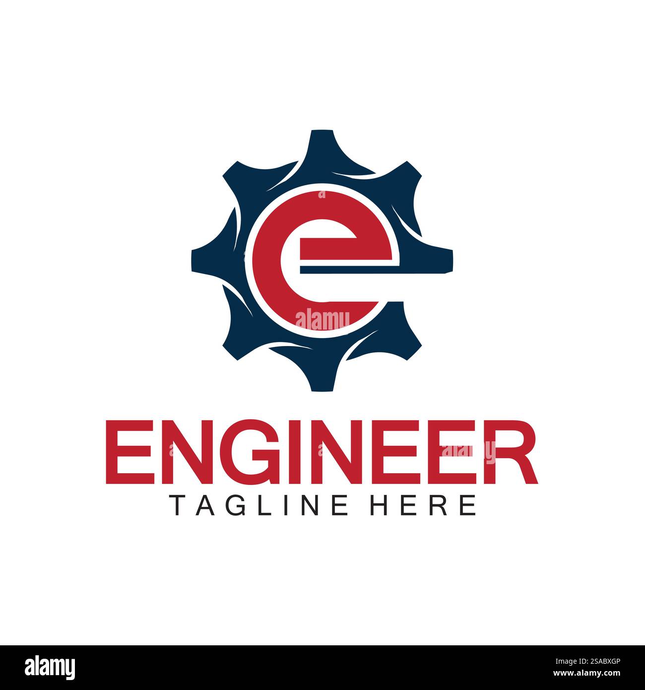 Design des Engineer Logos, Logo des Letter E Gear, Logo des Engineers mit Buchstabe E und Gear-Elementen Stock Vektor