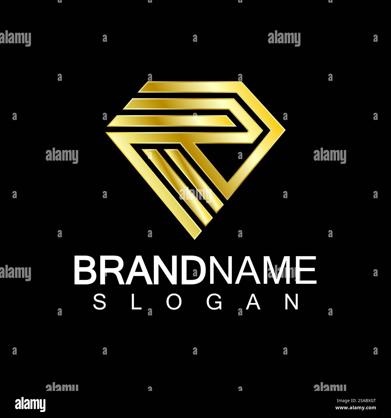 Ein rautenförmiger schwarzer Hintergrund mit dem Buchstaben R. Stock Vektor