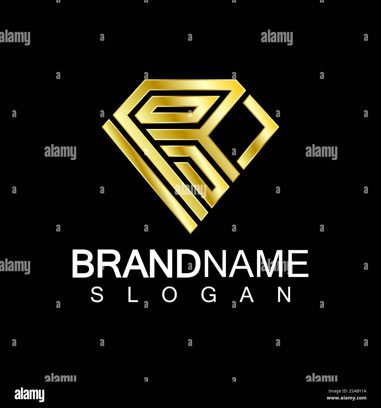 Ein rautenförmiger schwarzer Hintergrund mit dem Buchstaben R. Stock Vektor