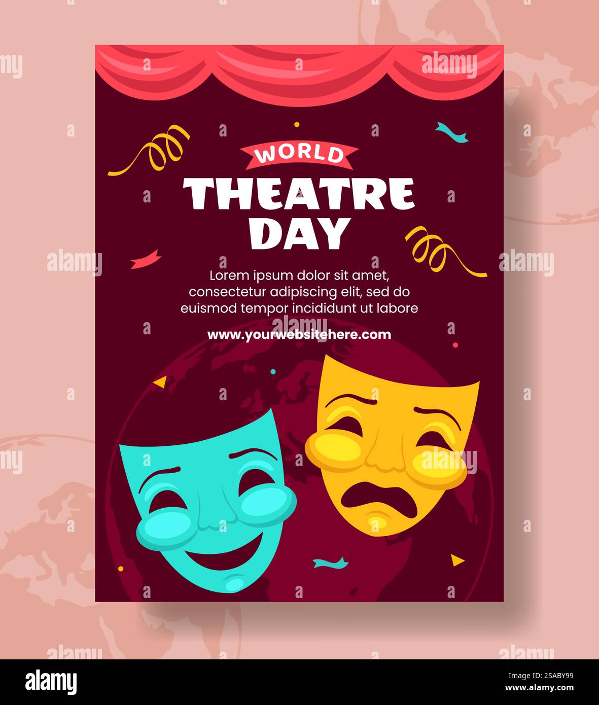 Theatertag Vertikales Poster Flache Cartoon Hand Gezeichnete Vorlagen Hintergrund Illustration Stock Vektor