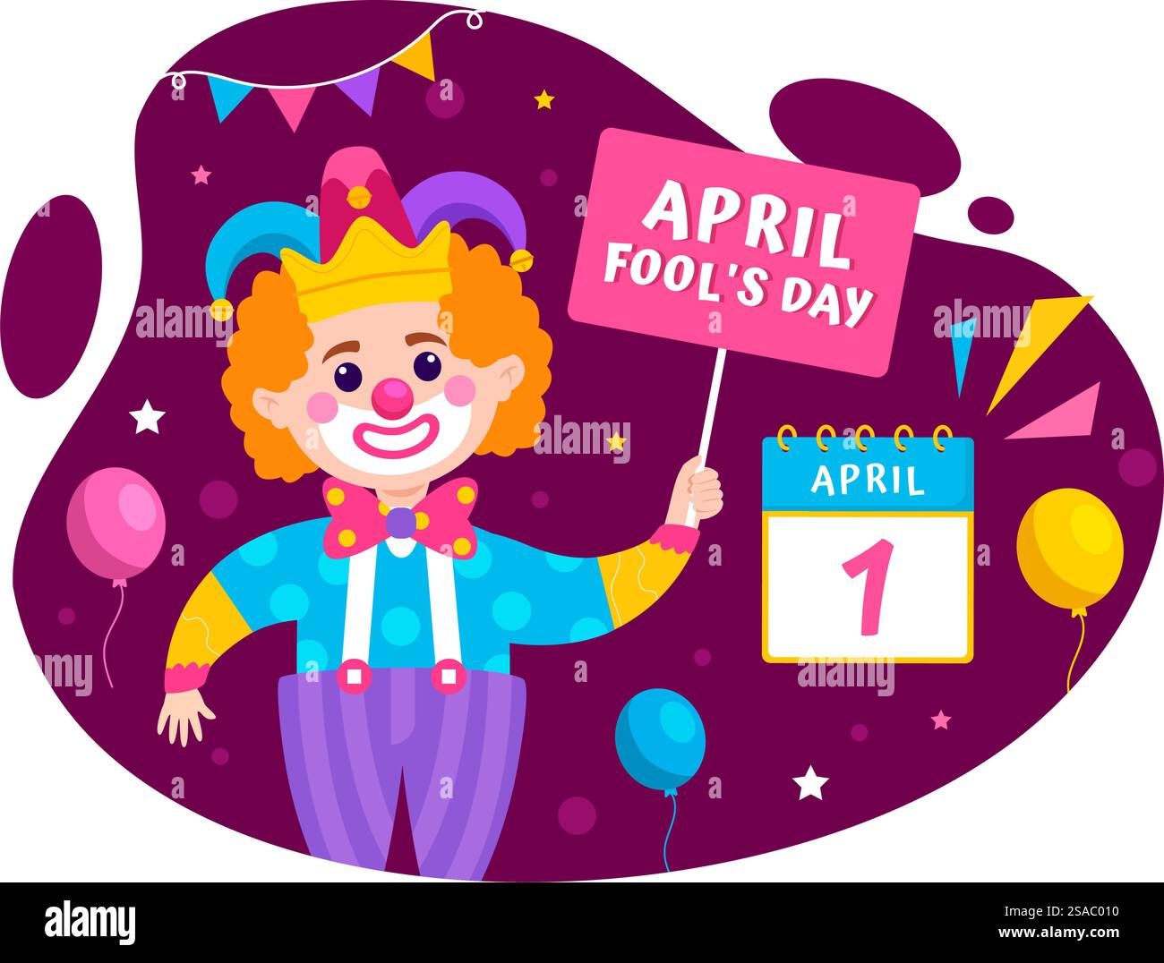 Illustration zum Feiern des fröhlichen Aprilfeiertags mit Narrenmütze und einer Box, die Überraschungen enthält, um die Menschen in Flat Cartoon Holiday zu überraschen Stock Vektor