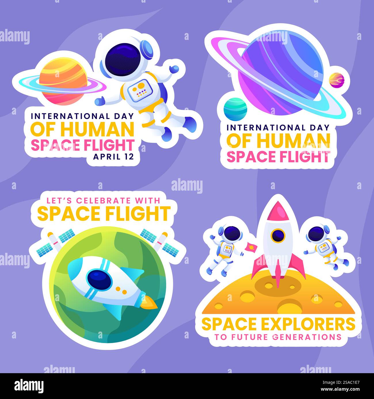 Human Space Flight Label Flat Cartoon Hand Gezeichnete Vorlagen Hintergrund Illustration Stock Vektor