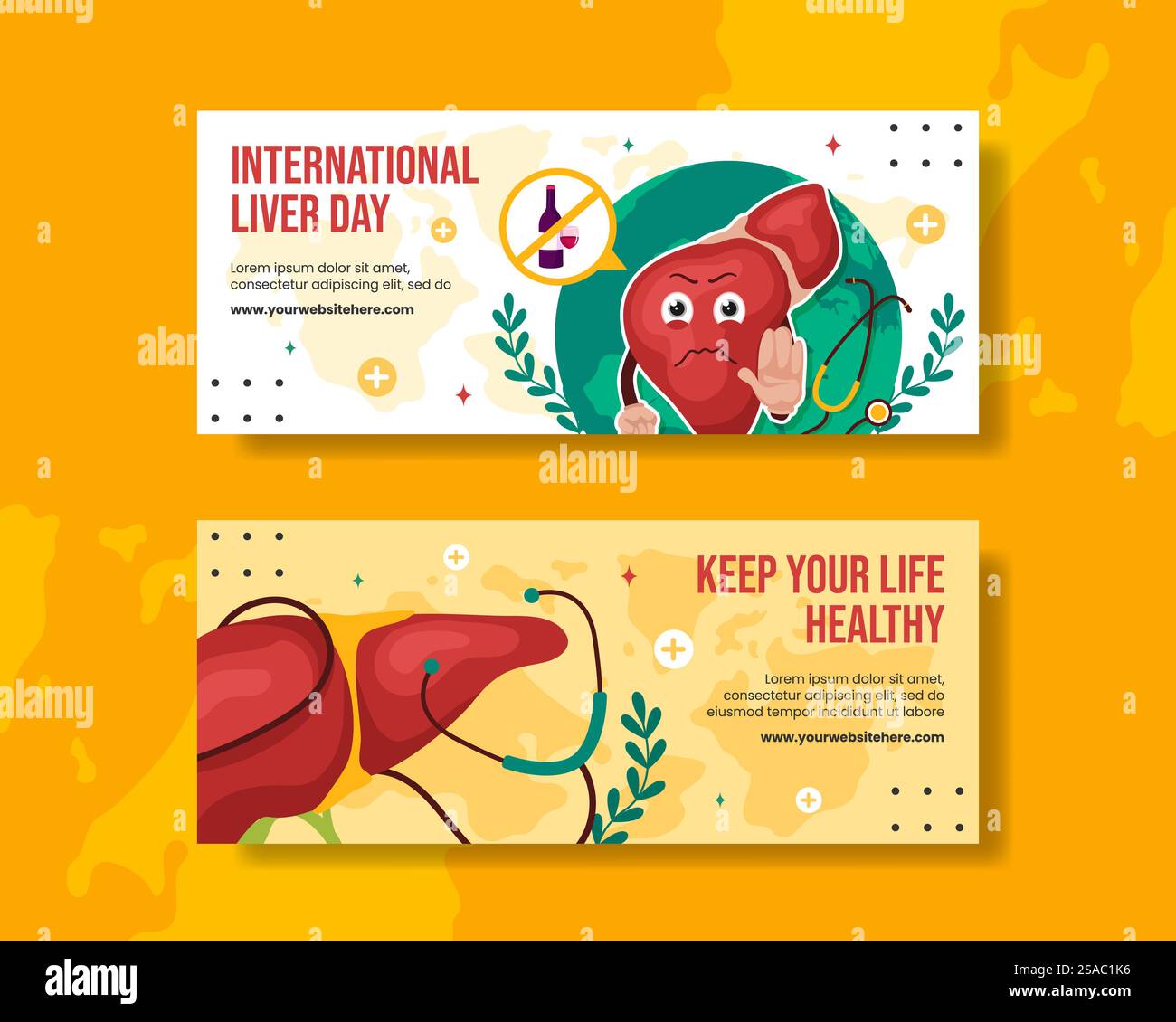 Liver Day Horizontal Banner Flat Cartoon Hand Gezeichnete Vorlagen Hintergrund Illustration Stock Vektor
