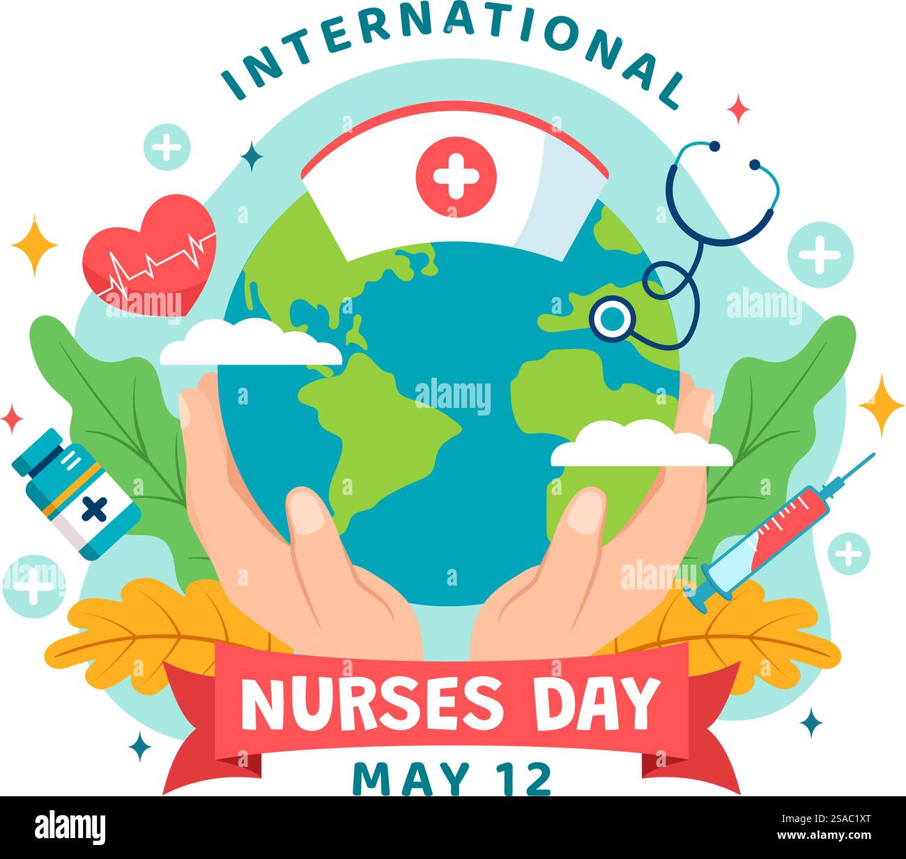 International Nurses Day Vector Illustration am 12. Mai für Beiträge, die Schwester zur Gesellschaft im Gesundheitswesen Flat Kids Cartoon Hintergrund Stock Vektor