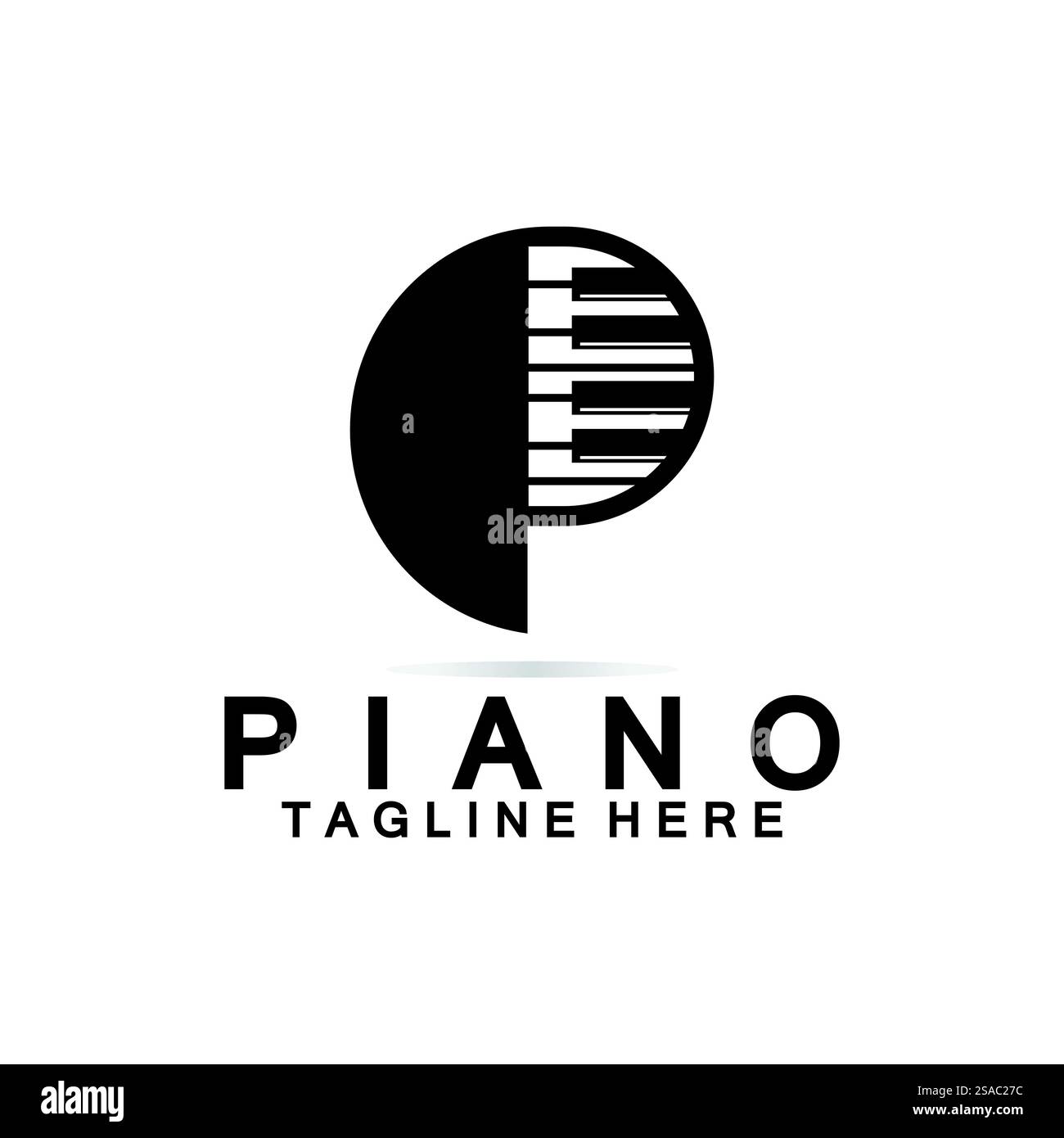 Piano-Logo mit Buchstabe P. Kombination aus Buchstabe P im kreativen Design und Logo für Klavier mit Tastatur. Stock Vektor