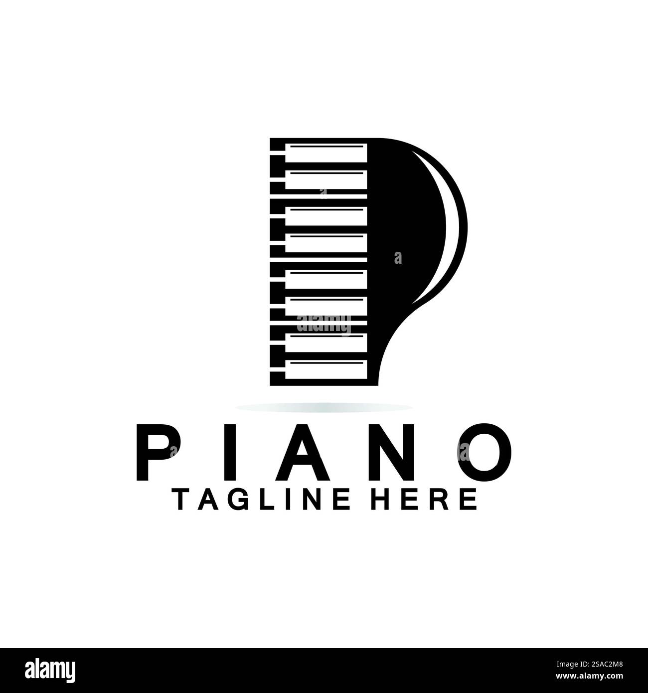Piano-Logo mit Buchstabe P. Kombination aus Buchstabe P im kreativen Design und Logo für Klavier mit Tastatur. Stock Vektor