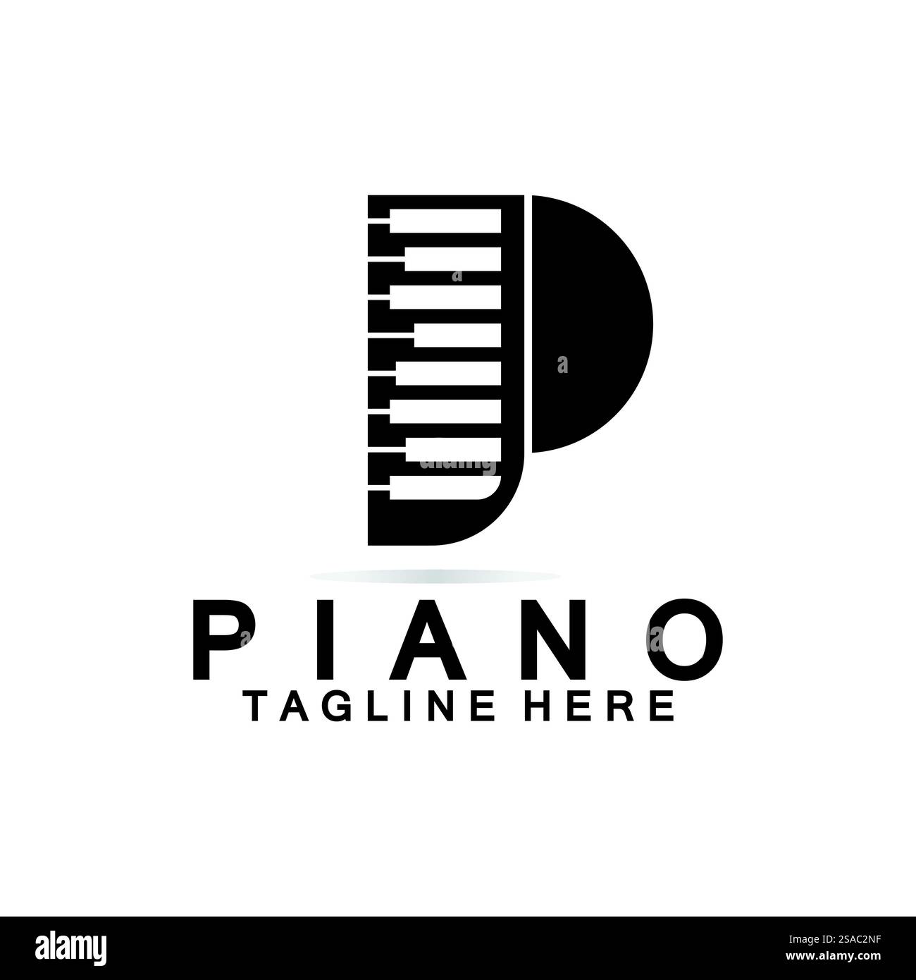 Piano-Logo mit Buchstabe P. Kombination aus Buchstabe P im kreativen Design und Logo für Klavier mit Tastatur. Stock Vektor