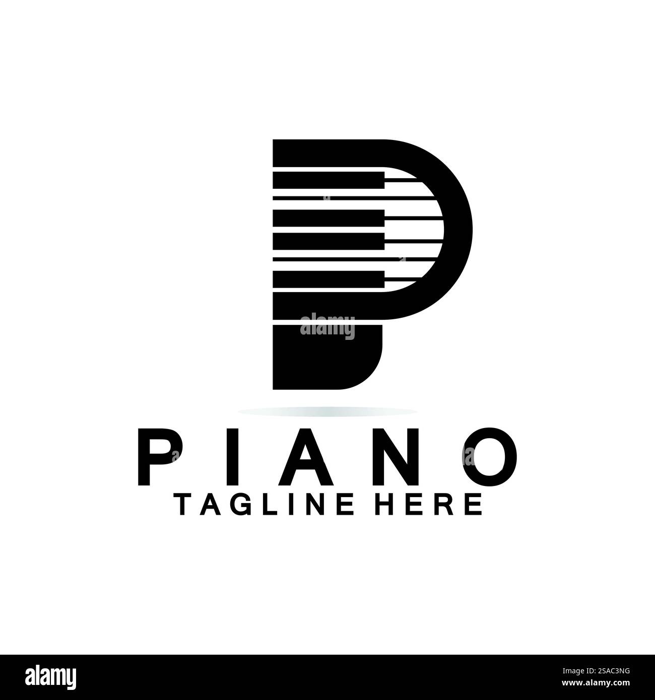 Piano-Logo mit Buchstabe P. Kombination aus Buchstabe P im kreativen Design und Logo für Klavier mit Tastatur. Stock Vektor