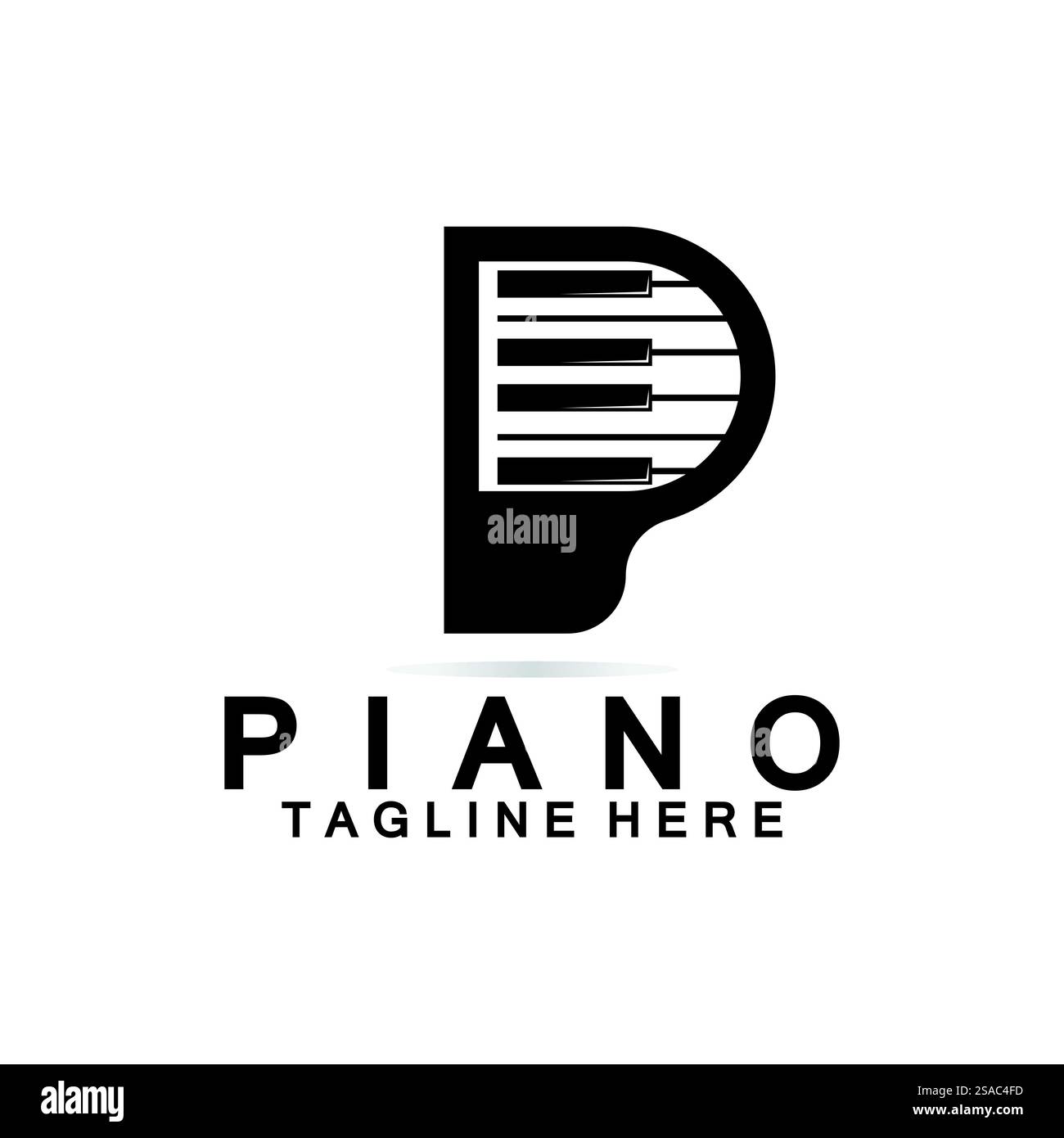 Piano-Logo mit Buchstabe P. Kombination aus Buchstabe P im kreativen Design und Logo für Klavier mit Tastatur. Stock Vektor