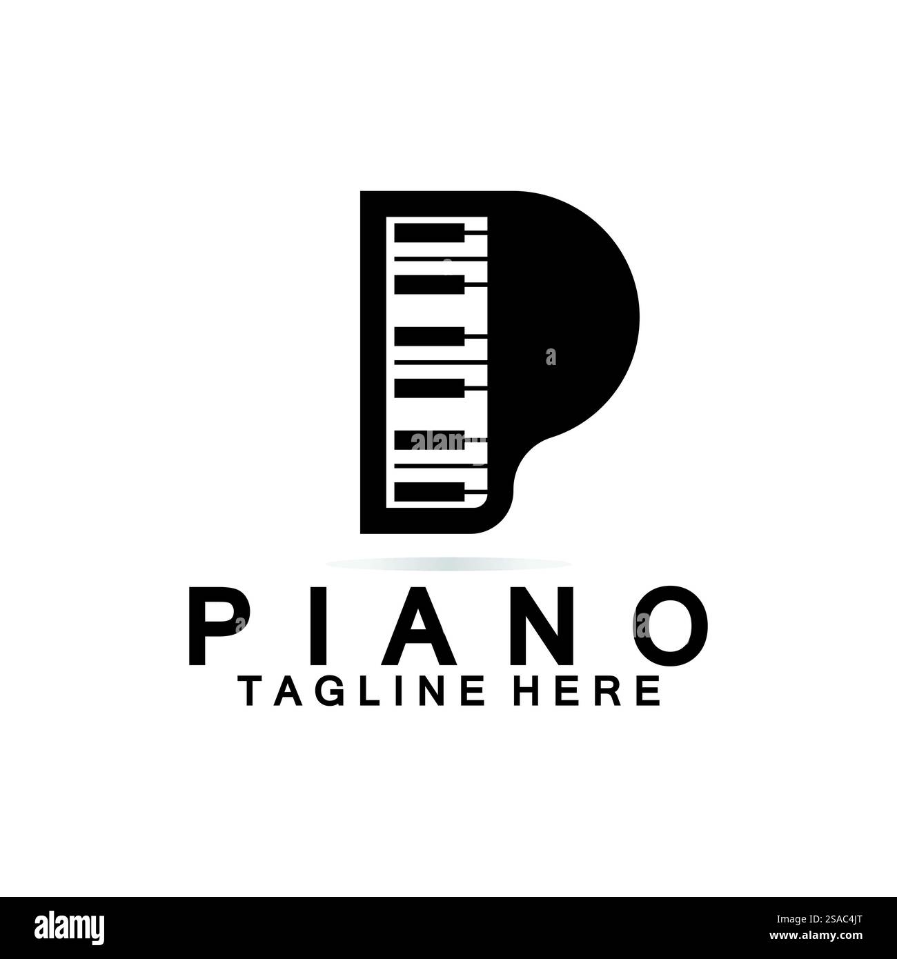 Piano-Logo mit Buchstabe P. Kombination aus Buchstabe P im kreativen Design und Logo für Klavier mit Tastatur. Stock Vektor