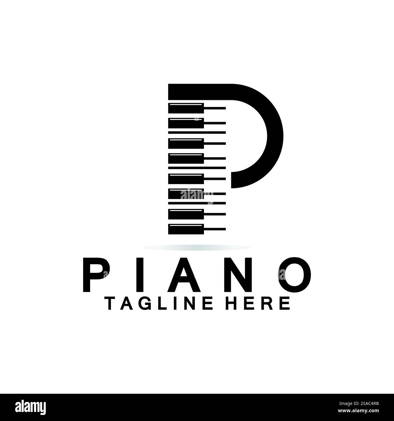 Piano-Logo mit Buchstabe P. Kombination aus Buchstabe P im kreativen Design und Logo für Klavier mit Tastatur. Stock Vektor