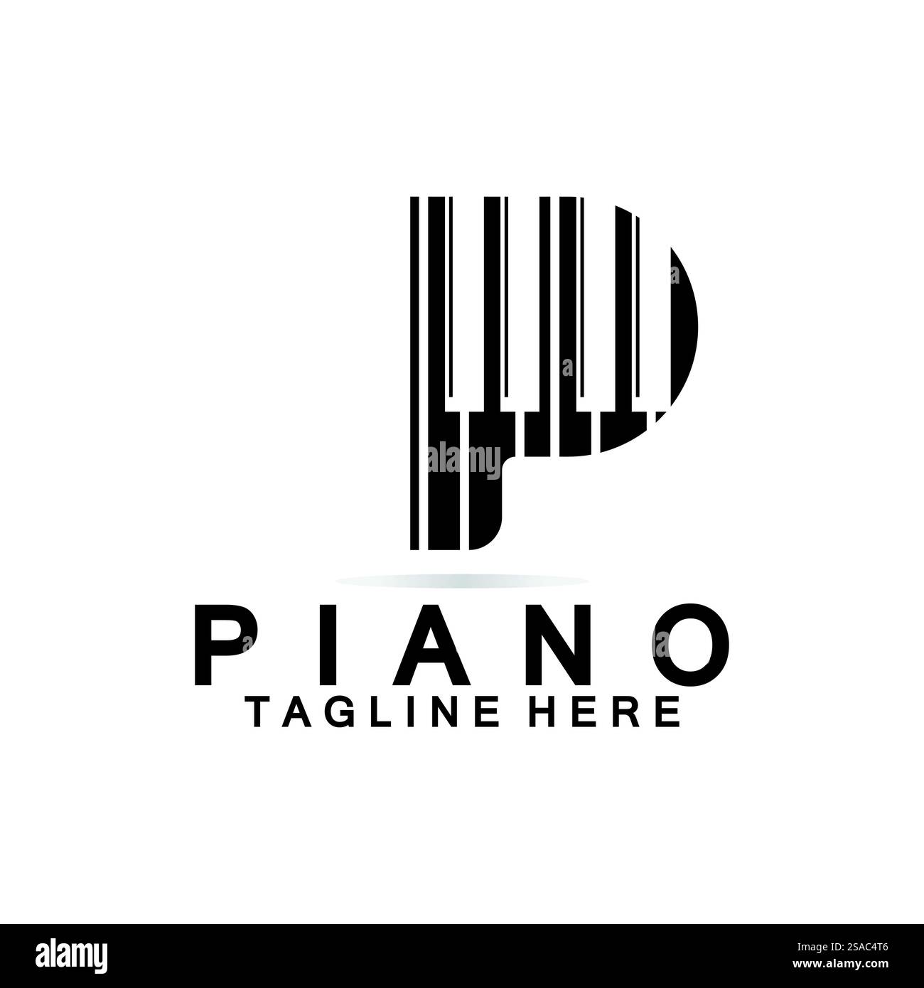 Piano-Logo mit Buchstabe P. Kombination aus Buchstabe P im kreativen Design und Logo für Klavier mit Tastatur. Stock Vektor