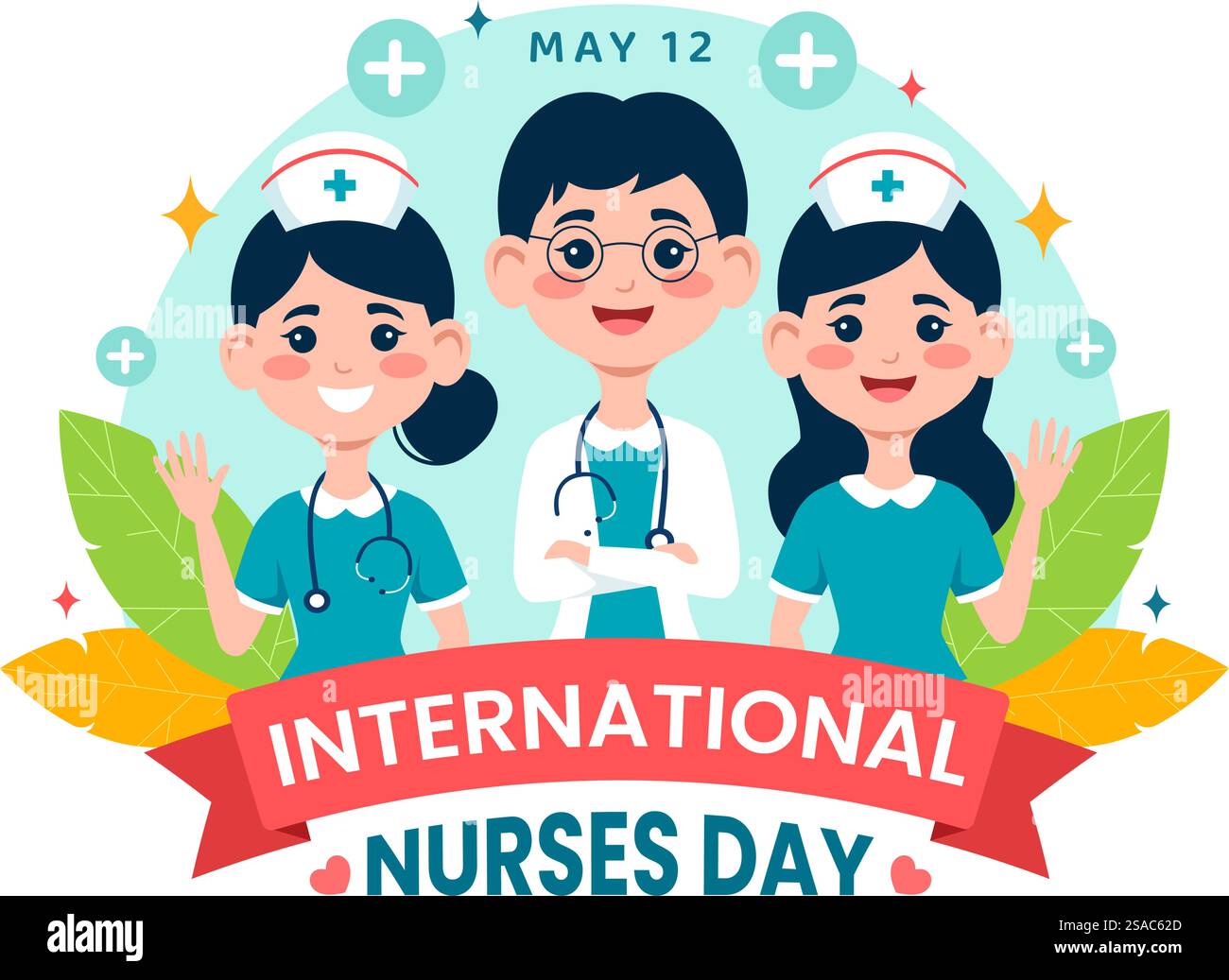 International Nurses Day Vector Illustration am 12. Mai für Beiträge, die Schwester zur Gesellschaft im Gesundheitswesen Flat Kids Cartoon Hintergrund Stock Vektor