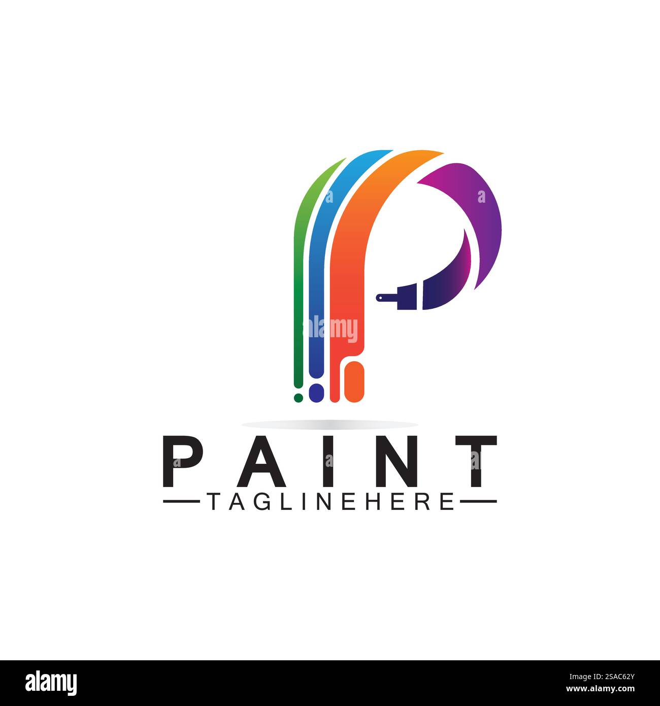 Buchstabe P mit Pinselsymbol für die Vektorvorlage des Logo-Konzepts. Stock Vektor