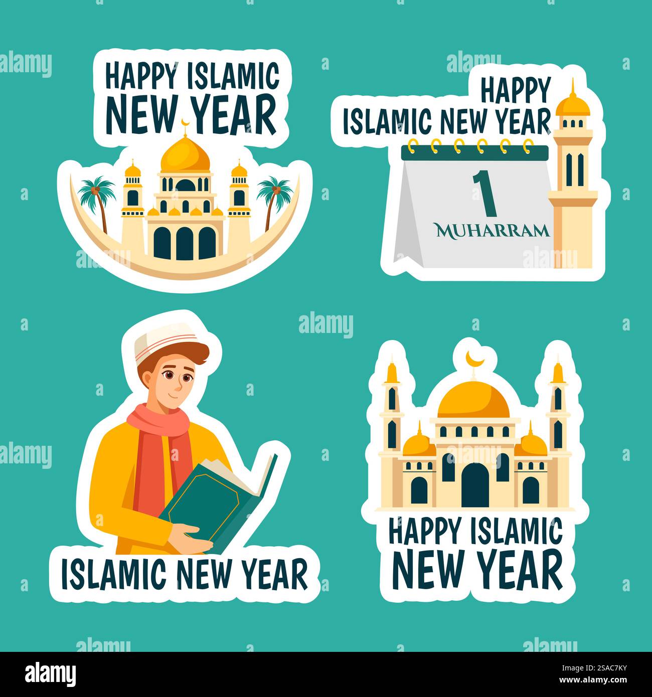 Islamisches Neujahrsetikett Flat Cartoon Hand Gezeichnete Vorlagen Hintergrund Illustration Stock Vektor