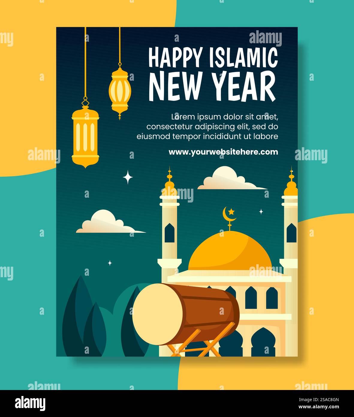 Islamisches Neujahrsplakat Flat Cartoon Hand Gezeichnete Vorlagen Hintergrund Illustration Stock Vektor