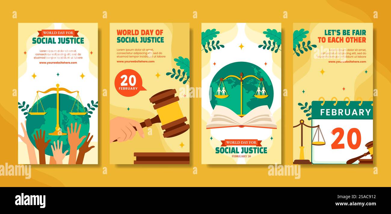Social Justice Day Social Media Stories Flat Cartoon Hand Gezeichnete Vorlagen Hintergrund Illustration Stock Vektor