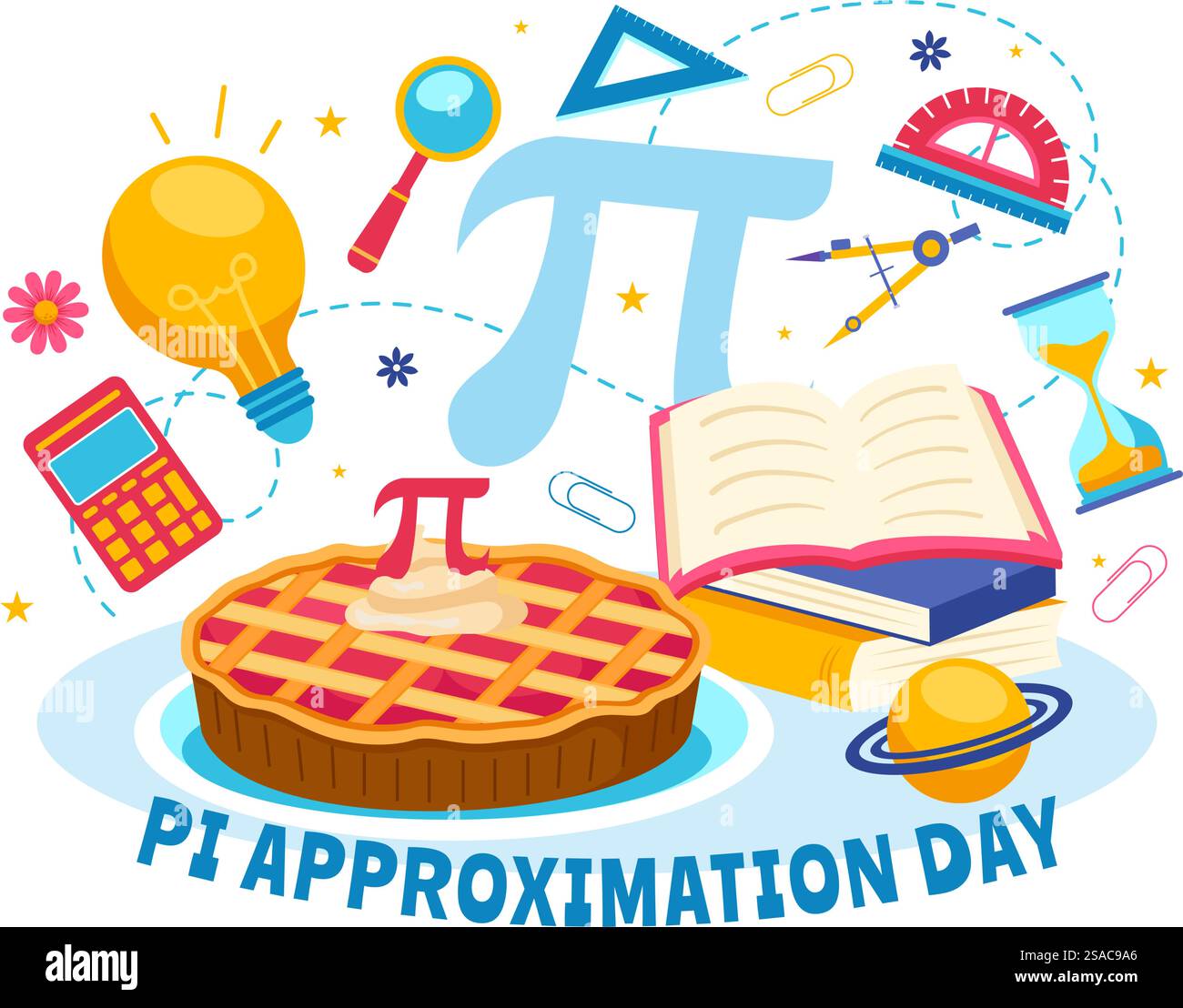 Pi Approximation Tag Vektor Illustration am 22. Juli mit mathematischen Konstanten, griechischen Buchstaben oder gebackener Süßkuchen im flachen Zeichentrickhintergrund Stock Vektor