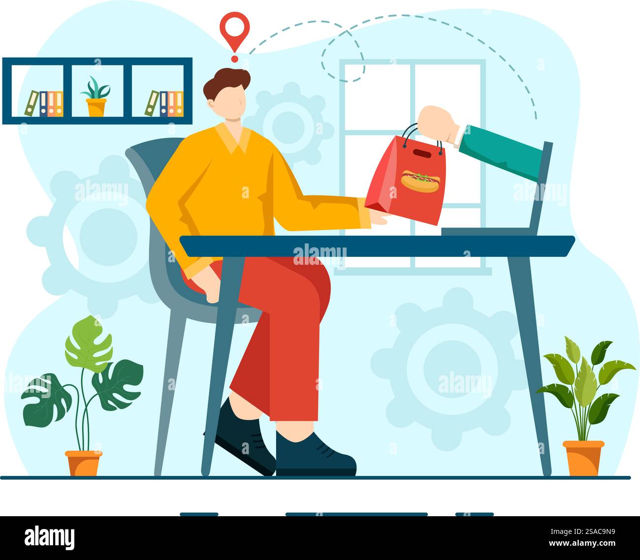 Online Food Delivery Vektor Illustration mit Bestellung Essen auf dem Telefon und es wird entsprechend dem Ziel in Flat Cartoon Hintergrund geliefert Stock Vektor