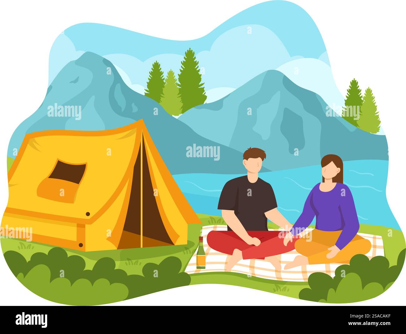 Outdoor-Aktivität Vektor-Illustration mit Entspannen auf einem Picknick, Freizeitaktivitäten am Wochenende und aktive Erholung im flachen Cartoon Hintergrund Design Stock Vektor