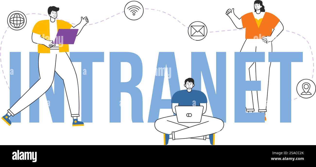 Intranet Internet Network Connection Technology Vektor-Illustration zur Weitergabe vertraulicher Unternehmensinformationen und Website in flachem Cartoon Hintergrund Stock Vektor