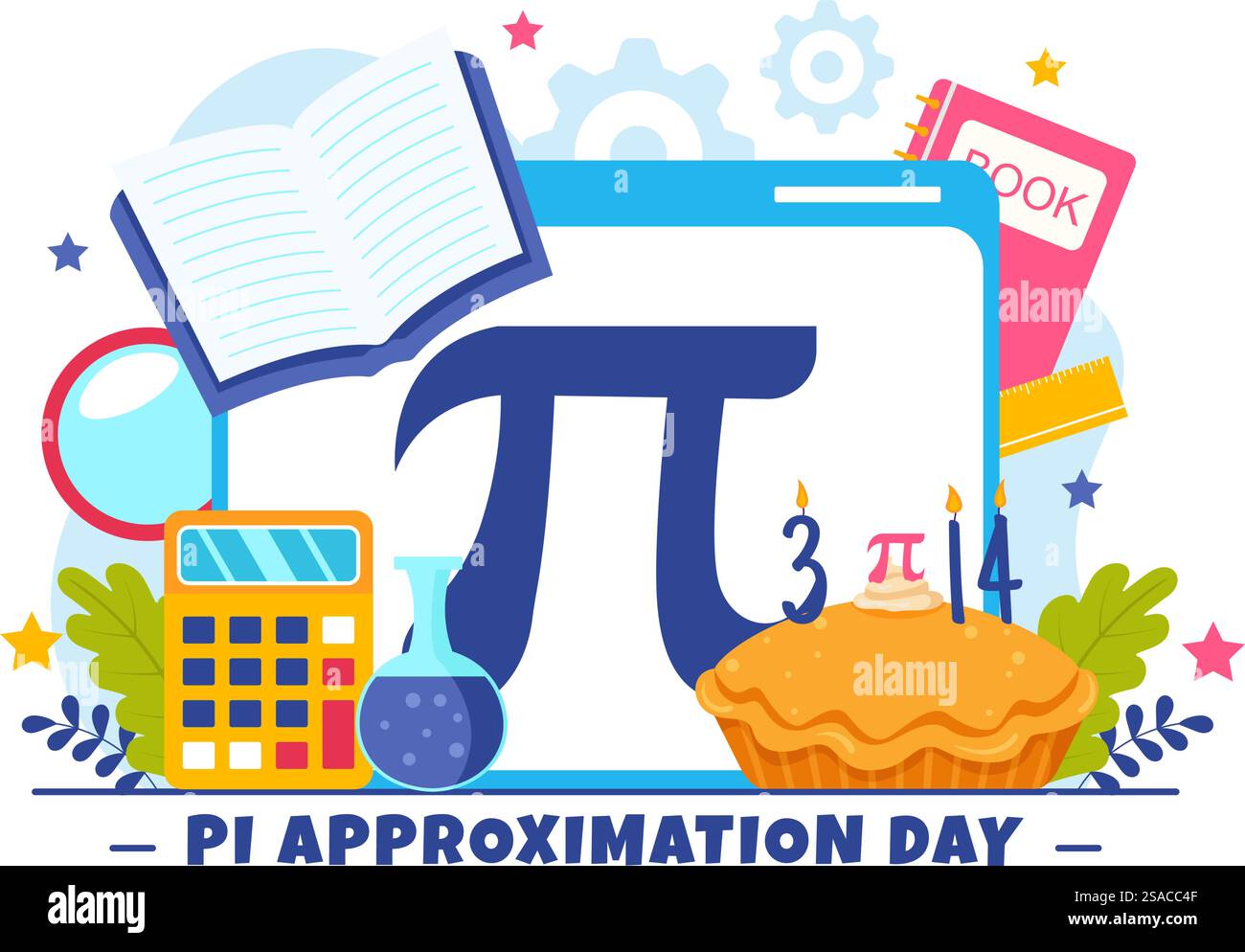 Pi Approximation Tag Vektor Illustration am 22. Juli mit mathematischen Konstanten, griechischen Buchstaben oder gebackener Süßkuchen im flachen Zeichentrickhintergrund Stock Vektor