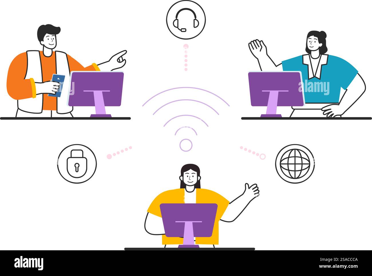 Intranet Internet Network Connection Technology Vektor-Illustration zur Weitergabe vertraulicher Unternehmensinformationen und Website in flachem Cartoon Hintergrund Stock Vektor