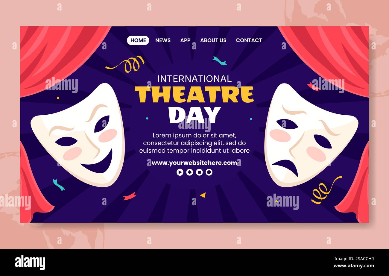 Theatertag Social Media Landing Page Cartoon Hand Gezeichnete Vorlagen Hintergrund Illustration Stock Vektor
