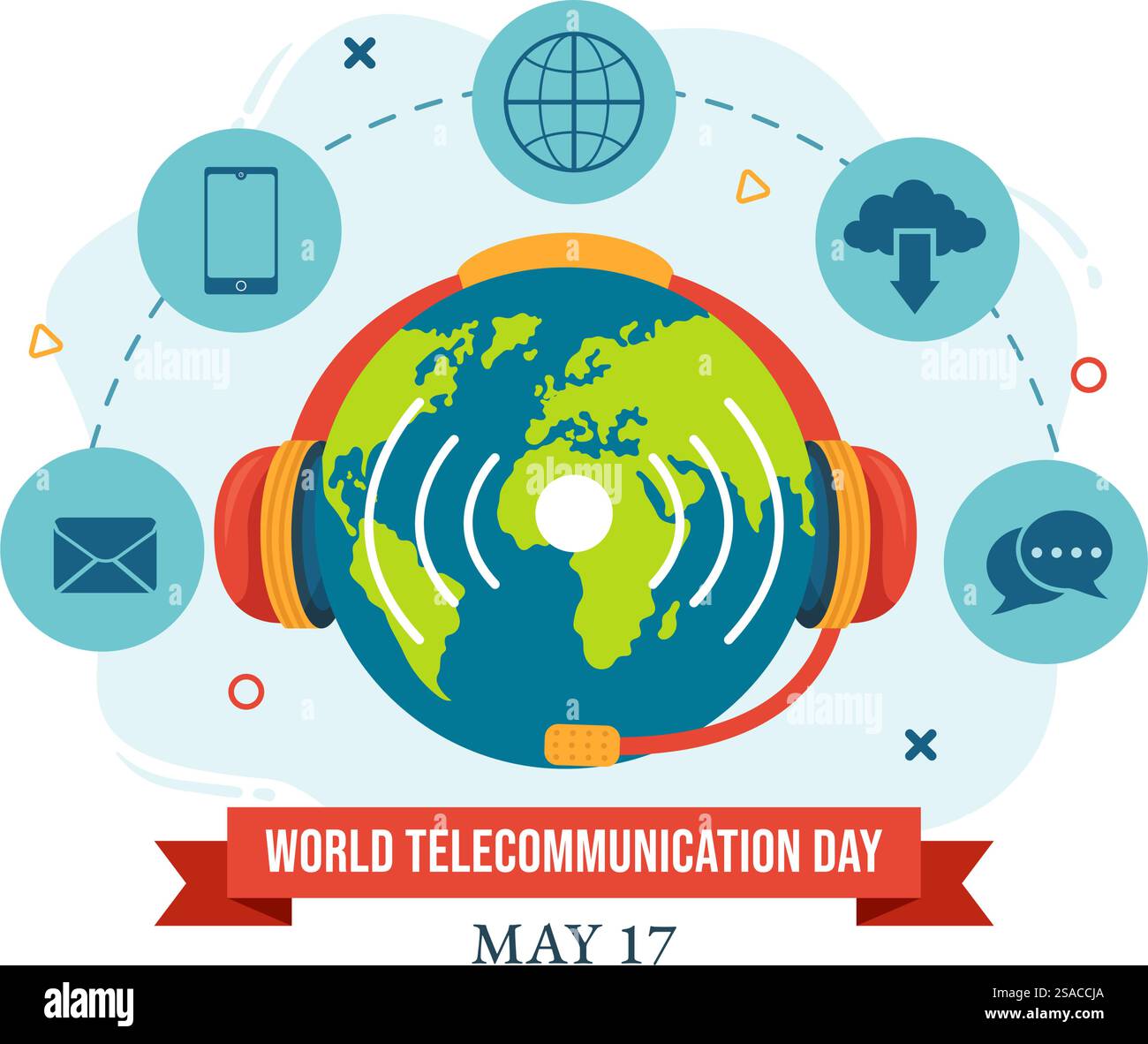 Welttag der Telekommunikation und Informationsgesellschaft Vektor-Illustration am 17. Mai mit Kommunikationsnetz quer durch die Erde Globe in flachem Hintergrund Stock Vektor