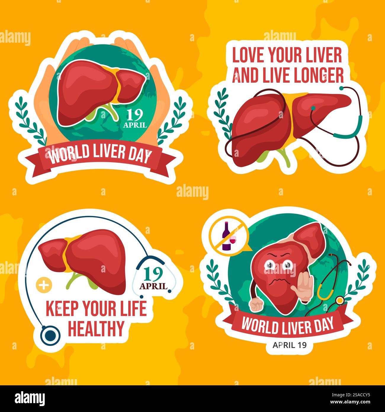 Liver Day Label Flat Cartoon Hand Gezeichnete Vorlagen Hintergrund Illustration Stock Vektor