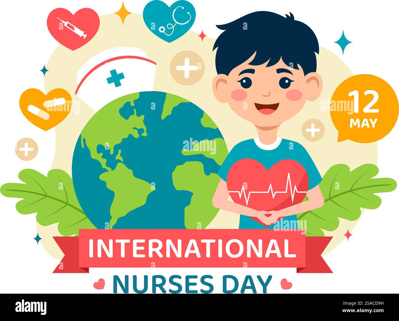 International Nurses Day Vector Illustration am 12. Mai für Beiträge, die Schwester zur Gesellschaft im Gesundheitswesen Flat Kids Cartoon Hintergrund Stock Vektor