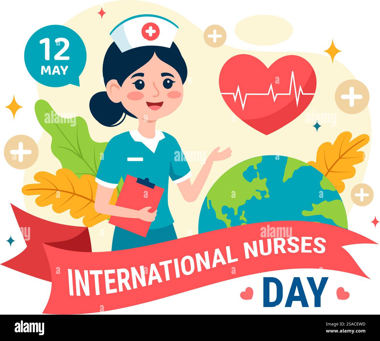 International Nurses Day Vector Illustration am 12. Mai für Beiträge, die Schwester zur Gesellschaft im Gesundheitswesen Flat Kids Cartoon Hintergrund Stock Vektor