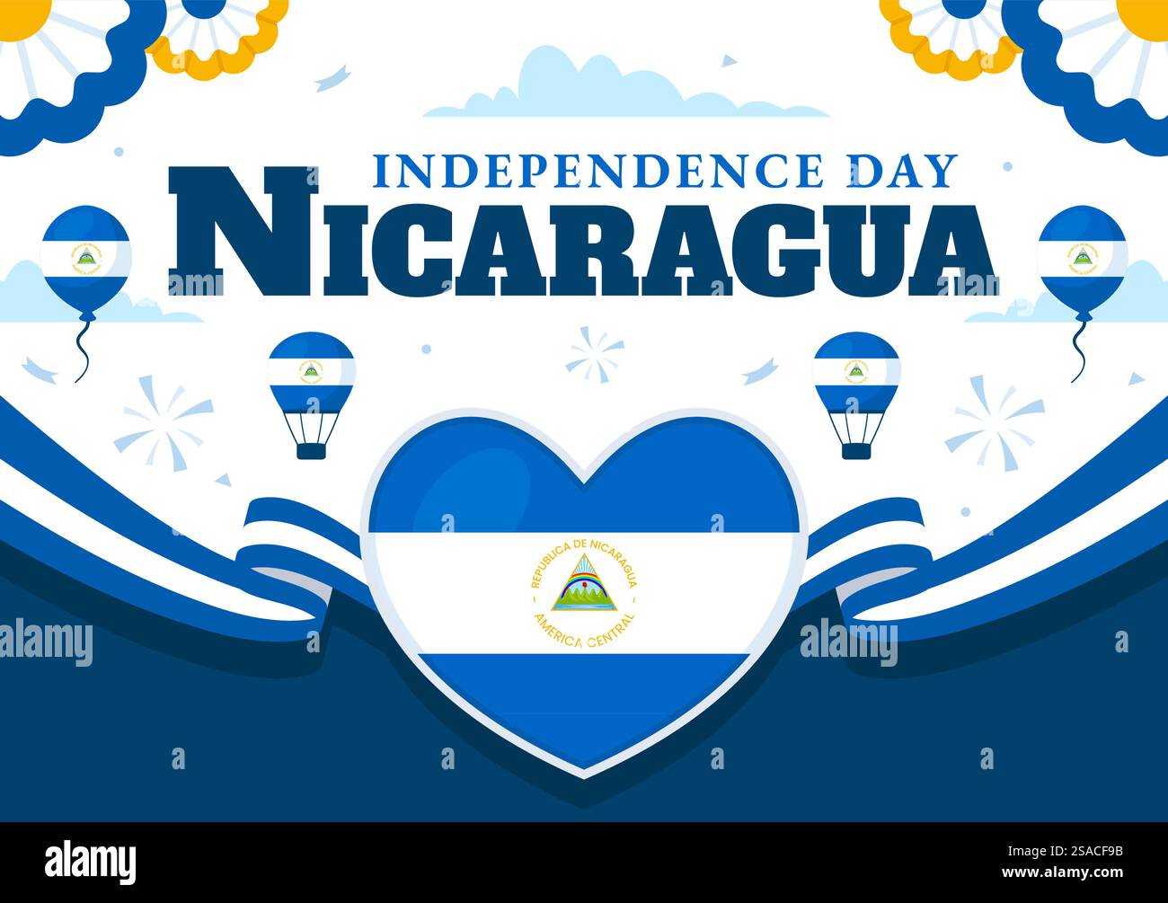 Nicaragua Unabhängigkeitstag Vektor-Illustration am 15. September mit wehender Flagge und Band in einem National Holiday Flat Style Cartoon Hintergrund Stock Vektor