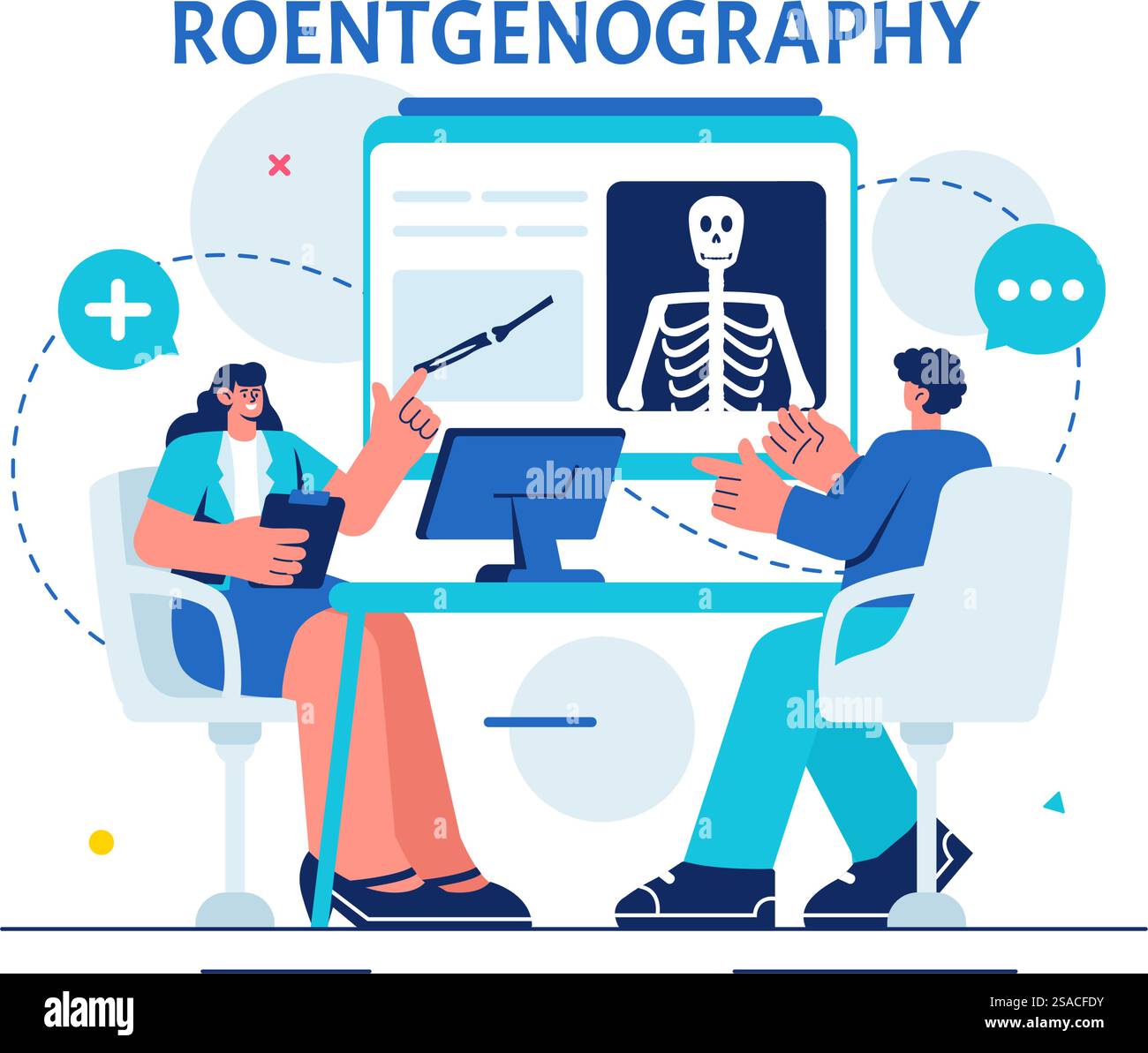 Röntgenvektor-Illustration mit Fluorographie Körper Checkup Verfahren, Röntgen-Scanning oder Röntgen im Gesundheitswesen in einem flachen Cartoon Hintergrund Stock Vektor