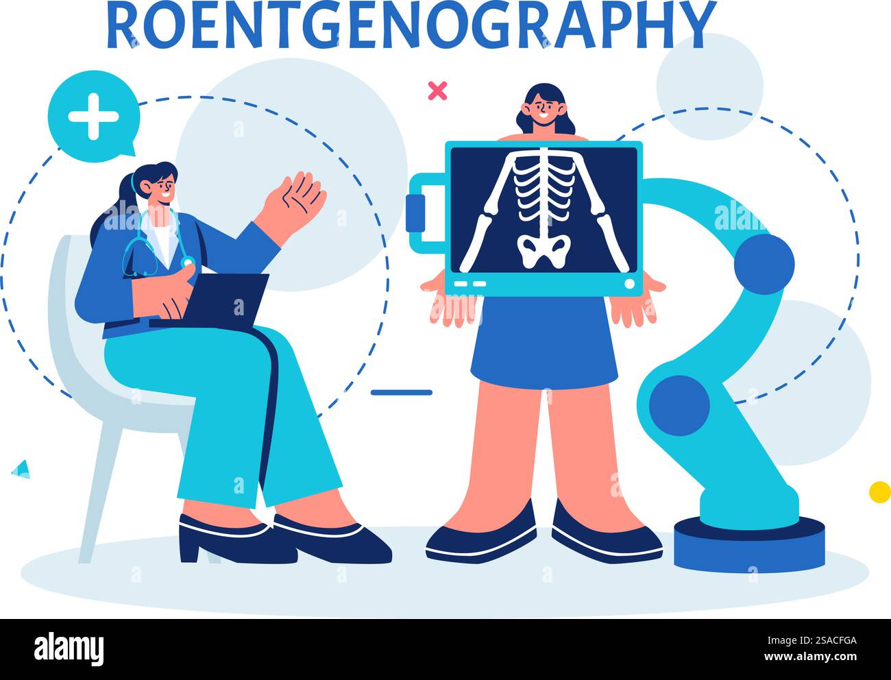 Röntgenvektor-Illustration mit Fluorographie Körper Checkup Verfahren, Röntgen-Scanning oder Röntgen im Gesundheitswesen in einem flachen Cartoon Hintergrund Stock Vektor