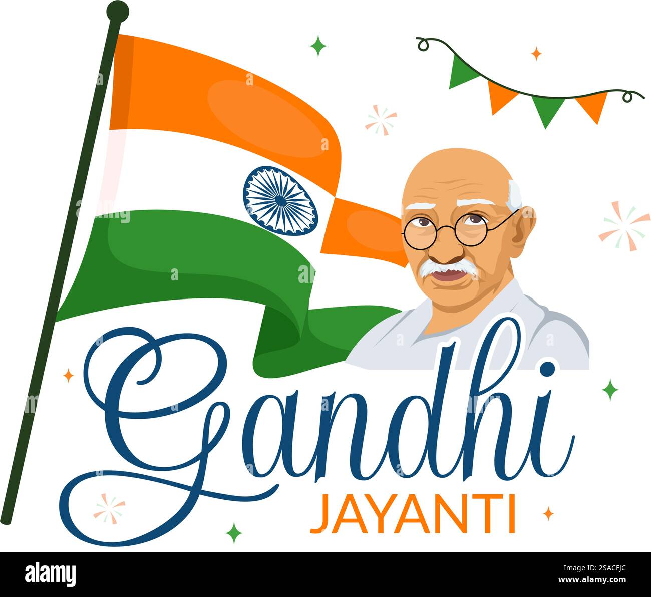 Happy Gandhi Jayanti Day ist eine Veranstaltung, die in Indien am 2. Oktober gefeiert wird, die Marks Gandhi&rsquo;s Geburtstag in Flat Cartoon Hintergrund Vektor Illustration Stock Vektor